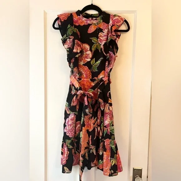 Banjanan Audrey Mini Dress, Eliza's Rose Garden Black Butterflies Floral - Picture 2 of 10